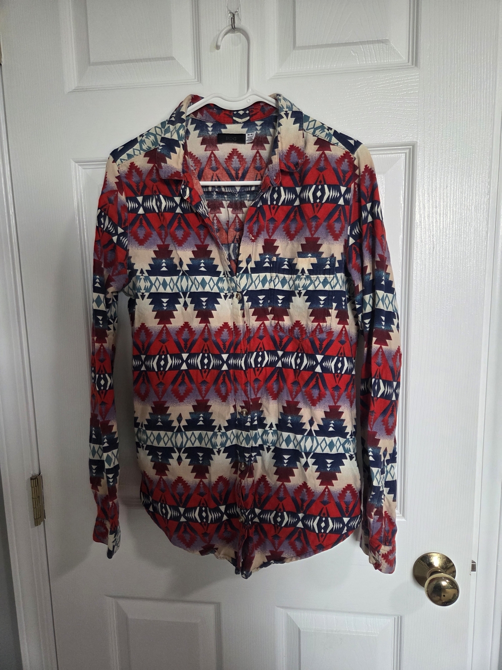 BDG Aztec-Print Button-Down Shirt in Red, Navy & Cream